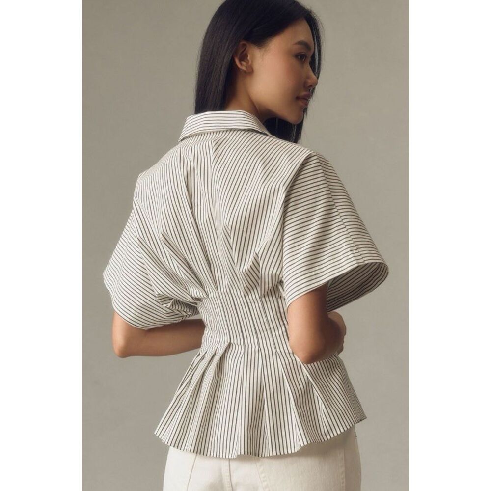 Anthropologie White and Black Pinstripe Button-Front Blouse - Picture 5 of 9